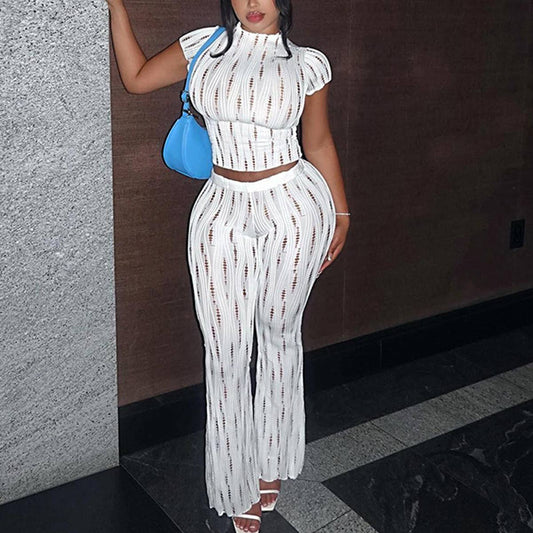 Ripped short sleeve top and pants casual suit