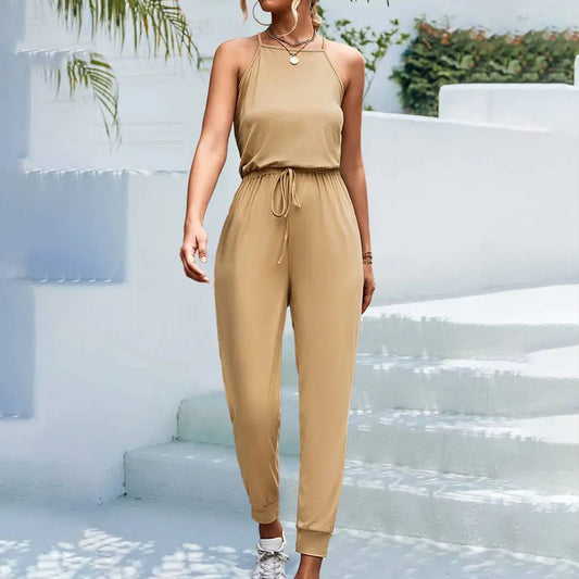 SLEEVELESS HALTER CASUAL LACE UP JUMPSUIT_CWSJS0419