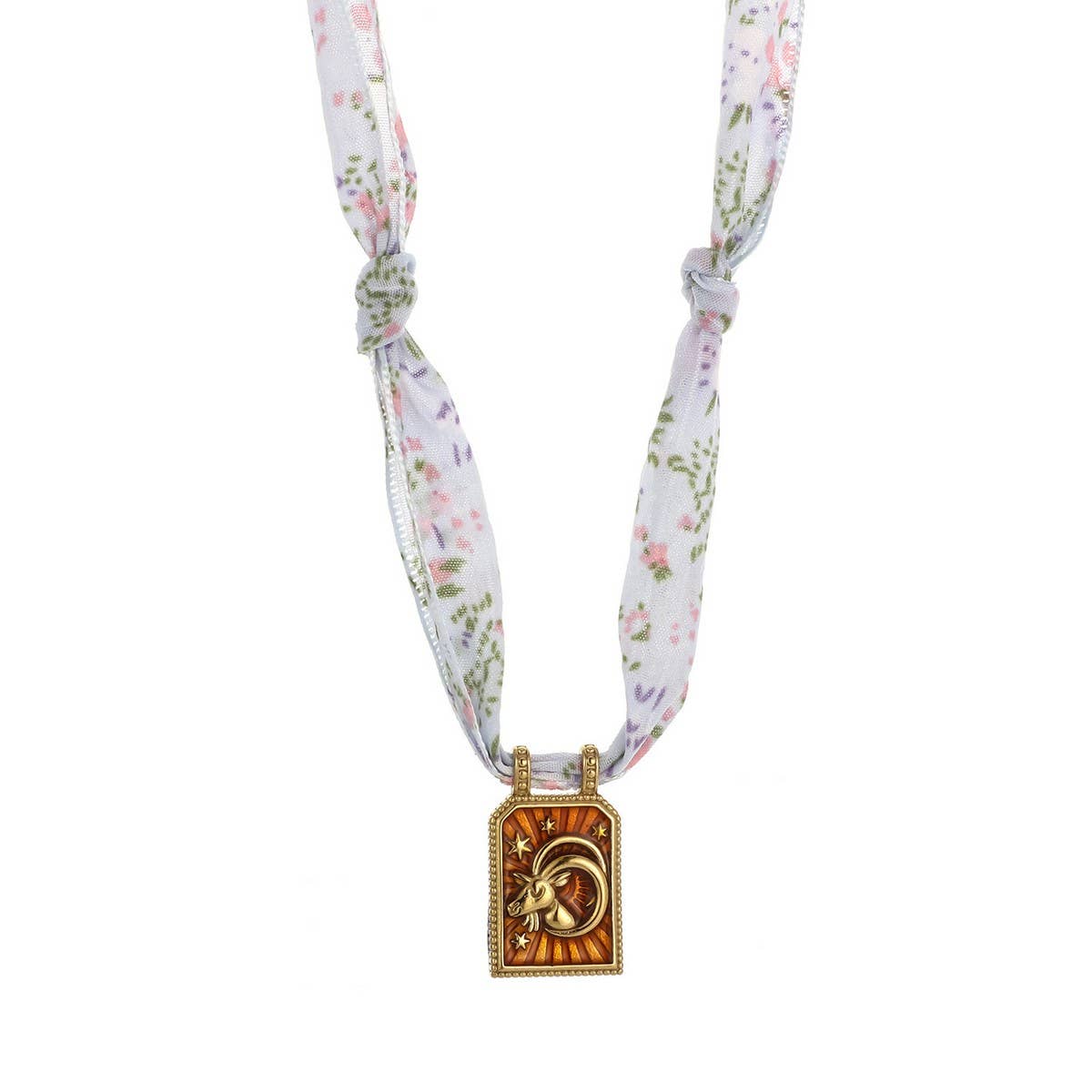 Handmade Zodiac Silk Scarf Necklace with Enamel