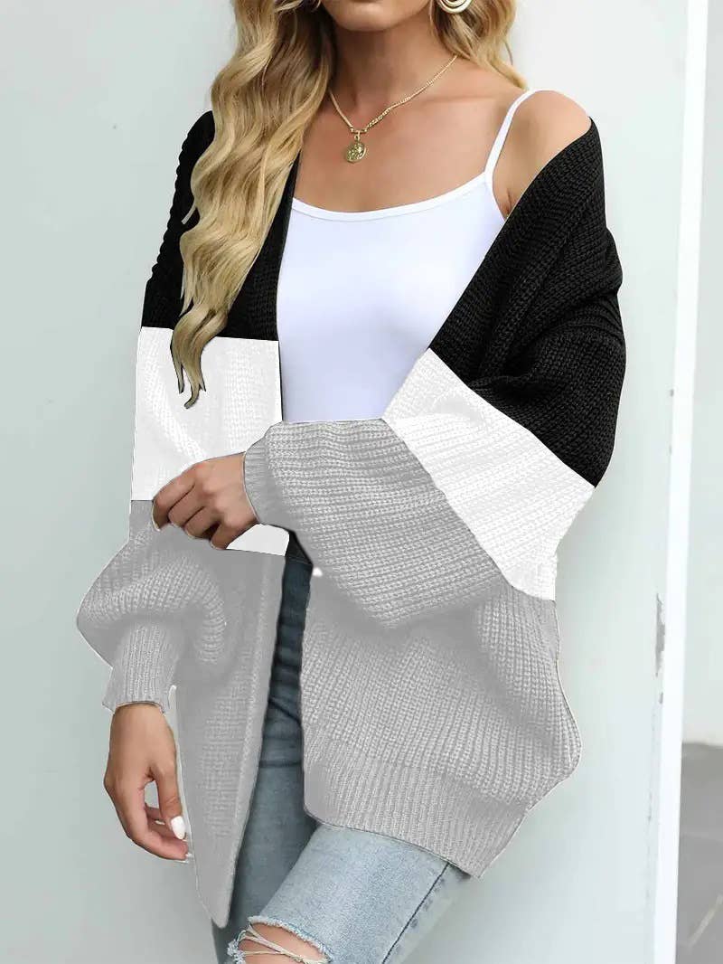 LANTERN SLEEVE OVERSIZED THICK NEEDLE CARDIGAN