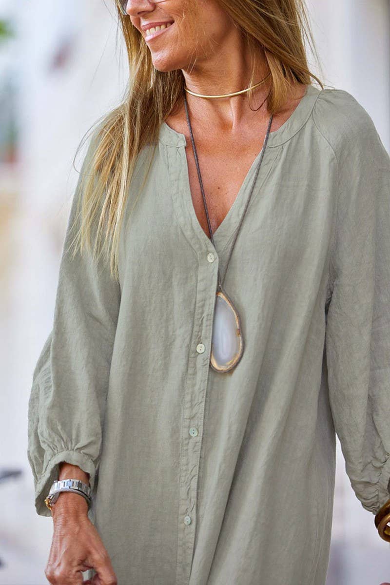 CWDMD6336_LINEN COTTON BUTTON DOWN SHIRT MAXI DRESS
