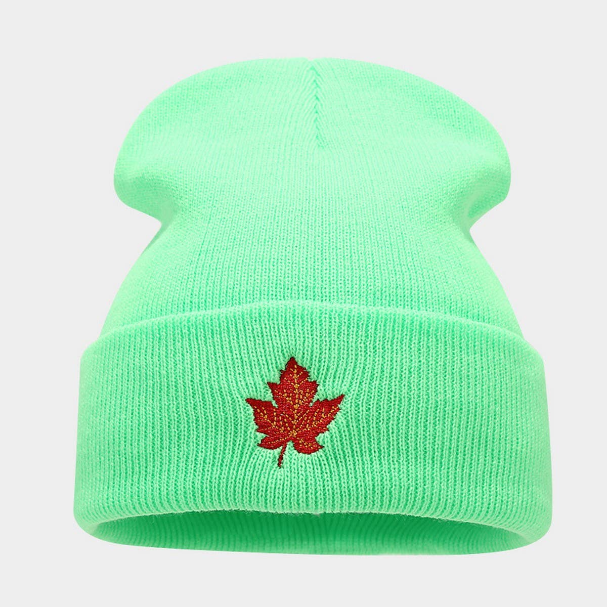 RED MAPLE LEAF EMBROIDERY KNITTED HAT HIP-HOP HAT_CWAH2083