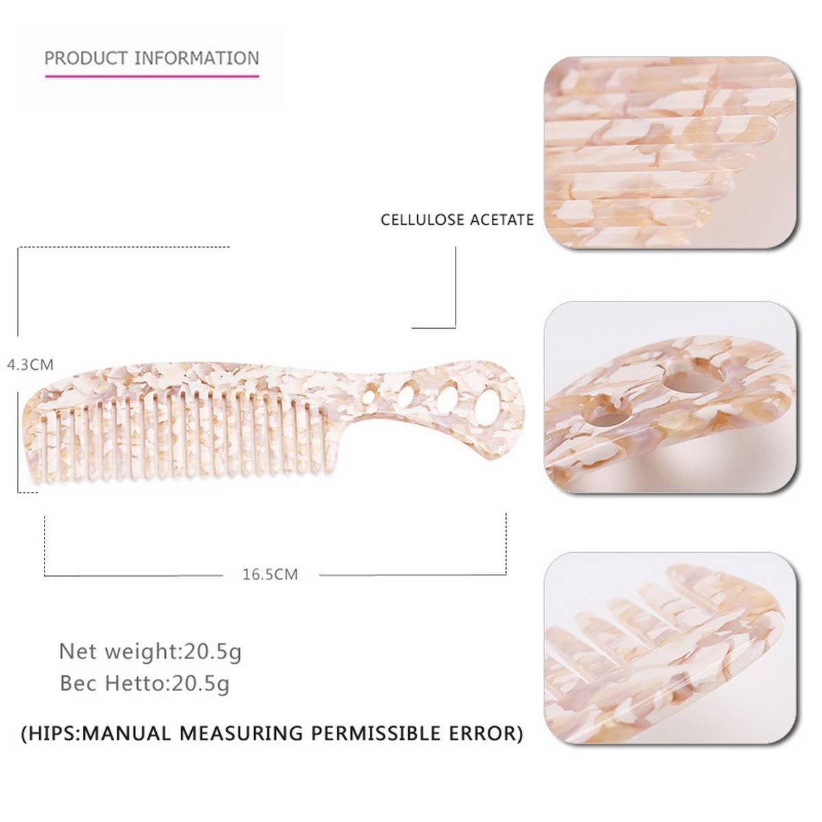 GRADIENT TOOTH ACETATE HAIR COMB WIDE TOOTH COMB