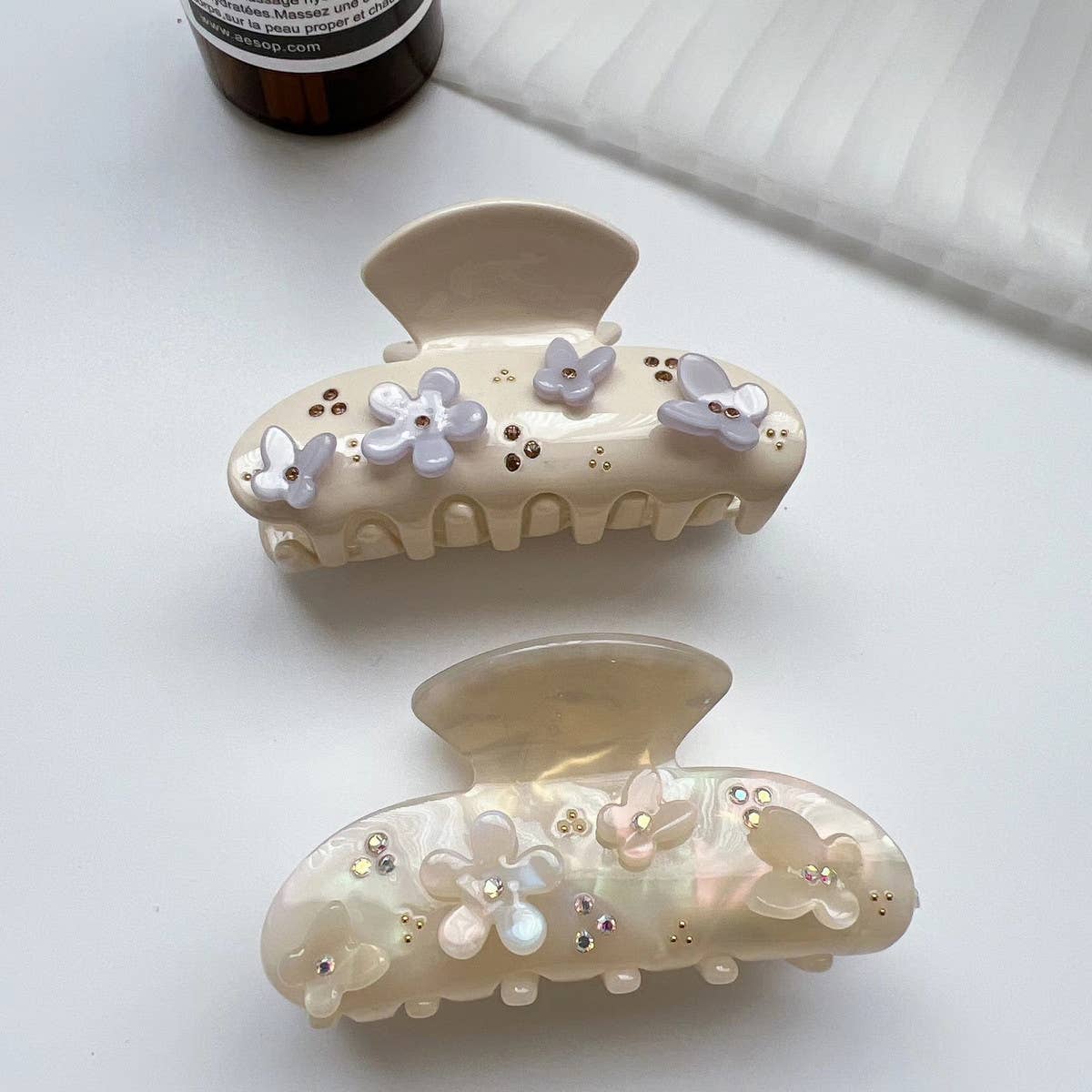 Rhinestone Flower Butterfly Hair Claw,Chic Sparkle_CWAHA1348