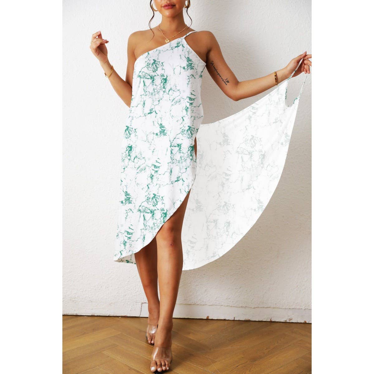 Floral Print One-Piece Beach Dress for Vacation