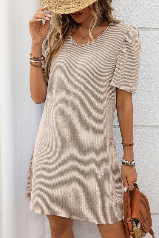 CWDSD7457_SUMMER CONTRAST PUFF SLEEVE MIDI DRESS