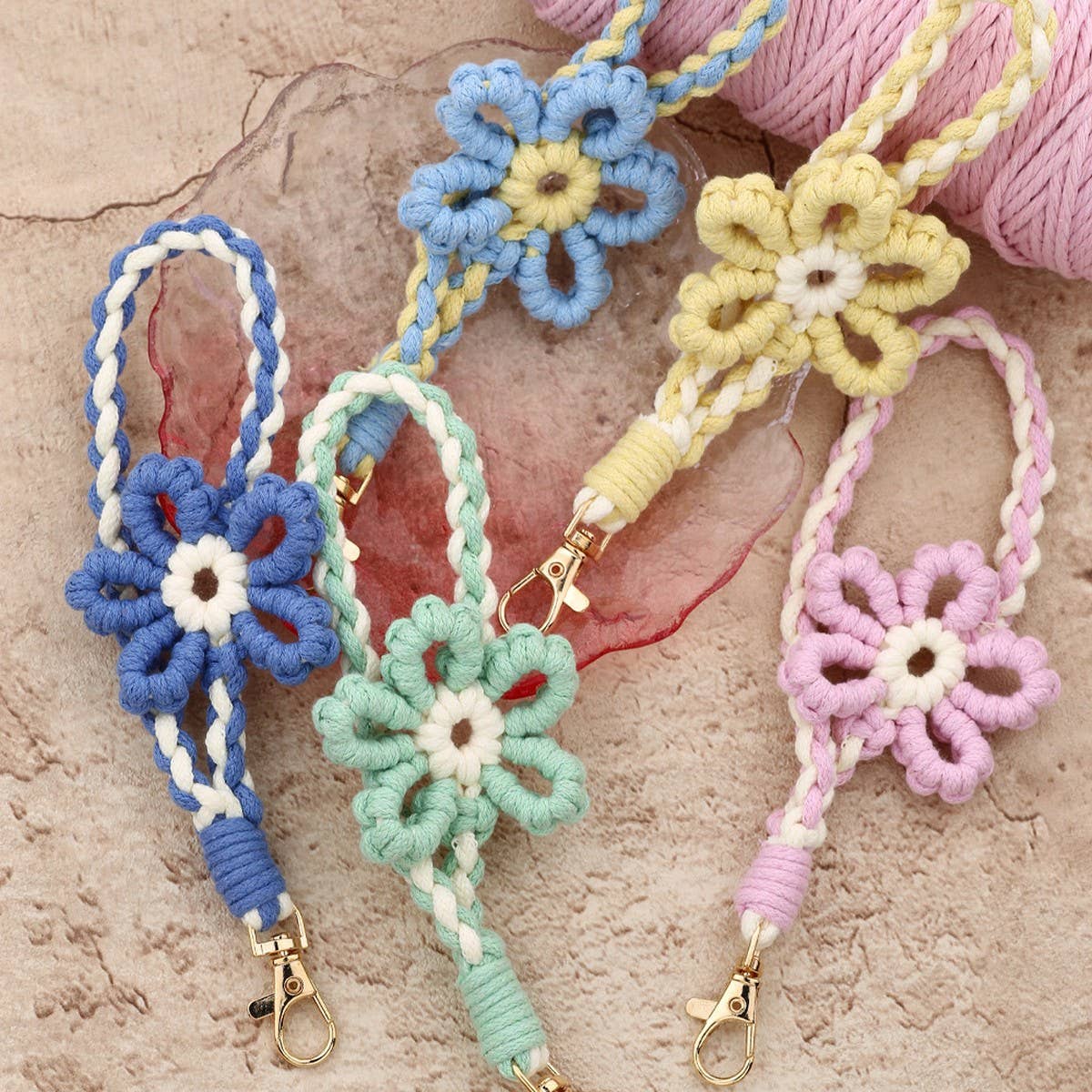 Handmade Colorful Wrist Strap Keychain with Flower_CWAB5024
