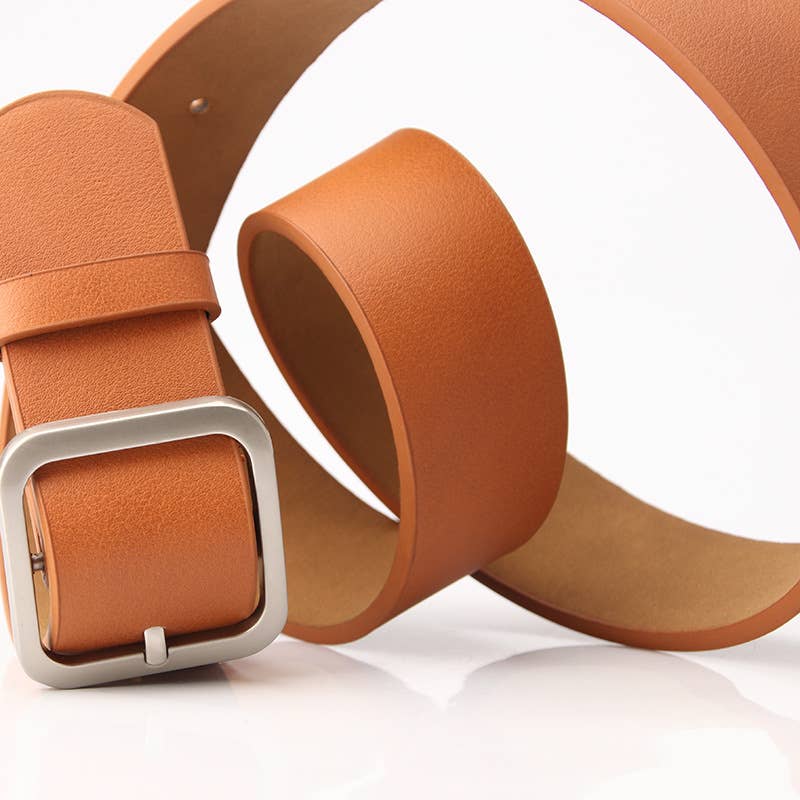 Retro versatile square buckle-top pu leather belt