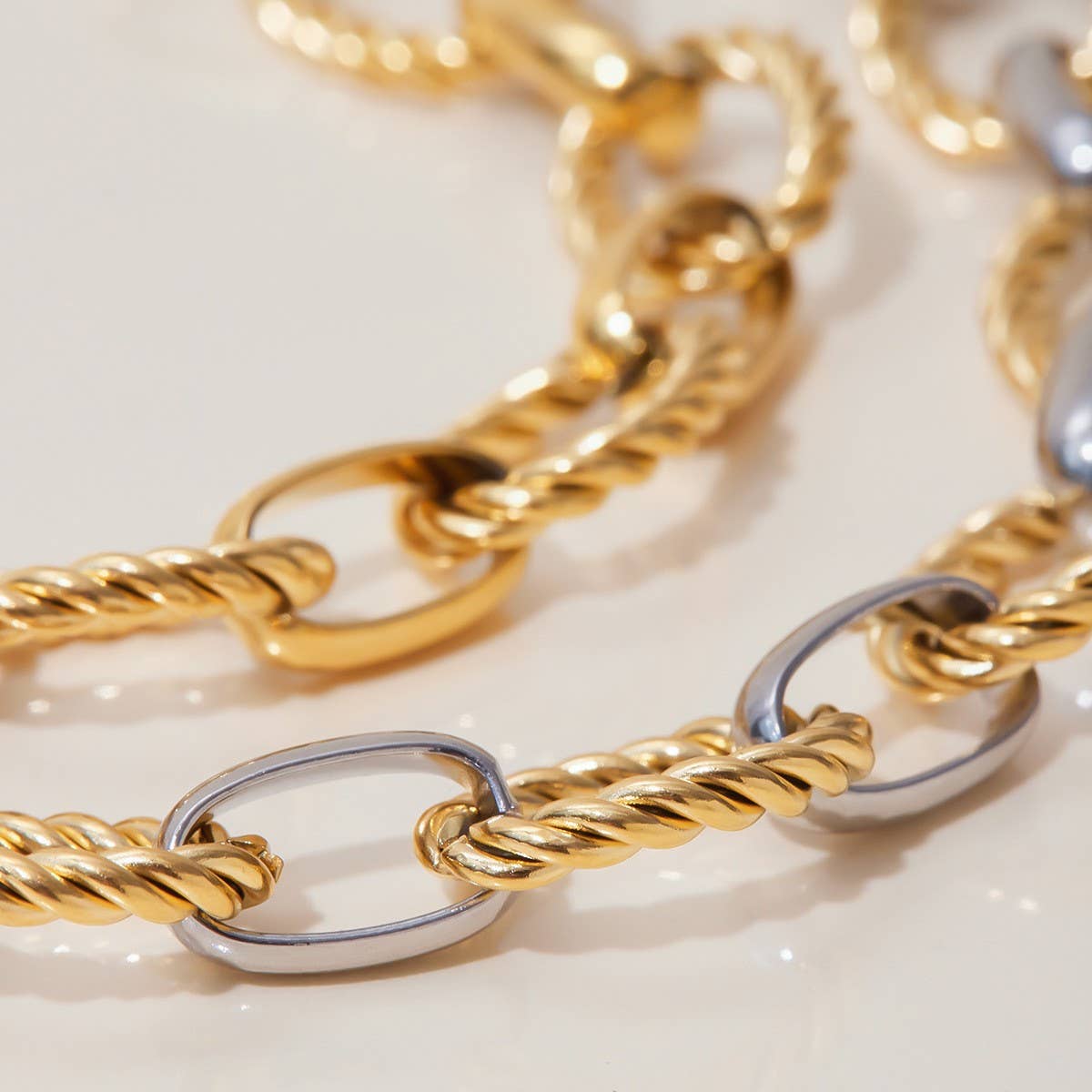 Modern 18K Gold Silver Rope Cross Chain Bracelet