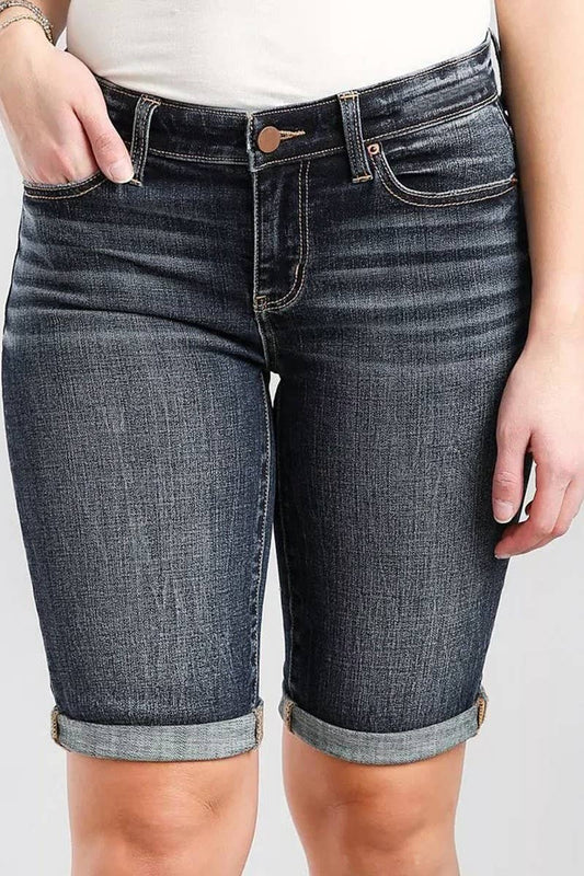 CWJS0307_CASUAL STRETCH SLIM FIT BLACK DENIM BERMUDA SHORTS