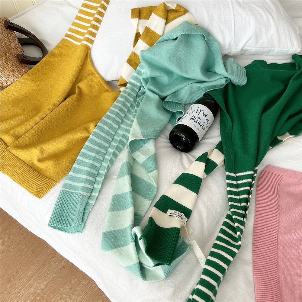 Striped Knit Shawl ??Neck & Shoulder Wrap_CWASC0843