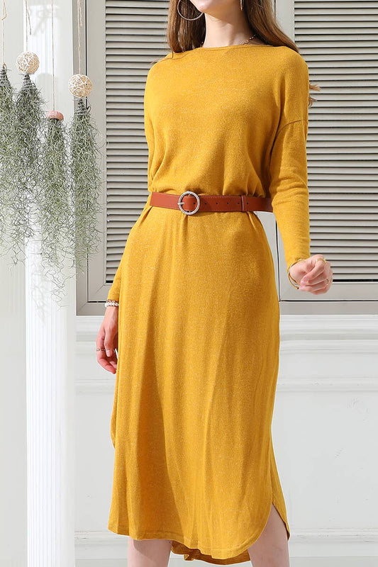 CWDMD546_ROUND NECK SOFT AND WARM SWEATER KNIT TUNIC DRESS