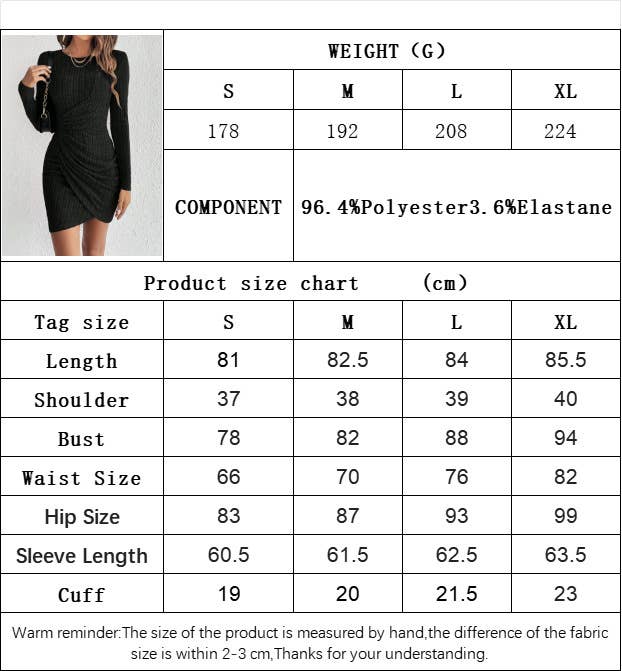 CWDSD6471_SOLID COLOR ROUND NECK LONGSLEEVE IRREGULAR DRESS