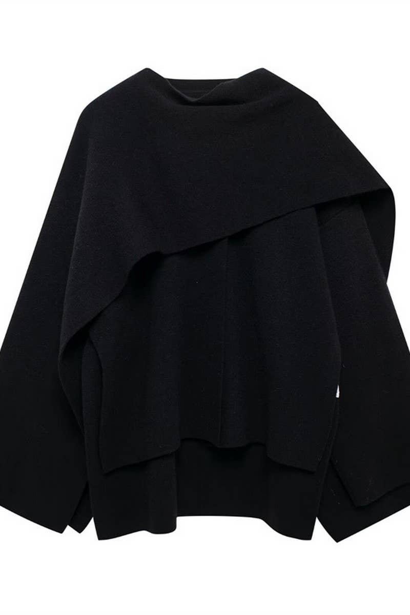 CWOCO1095_SOLID COLOR TEMPERAMENT CAPE STYLE LOOSE COAT