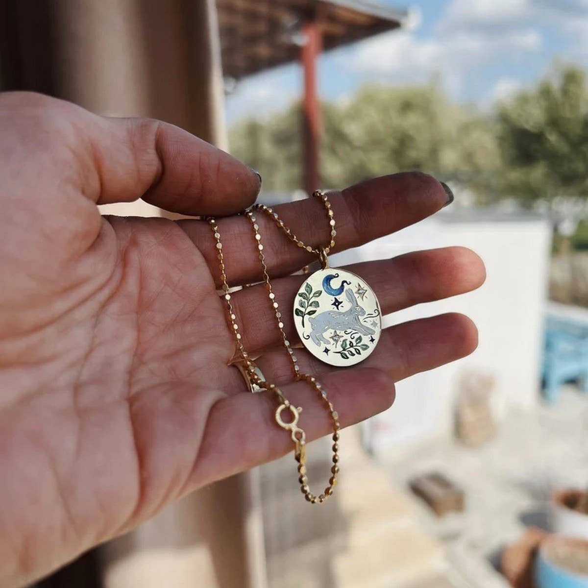 NEW HANDMADE RABBIT ELEMENT PAINTED NECKLACE