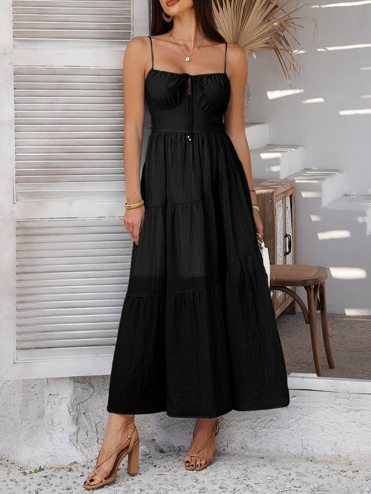 Solid color high-waisted dinner halter dress
