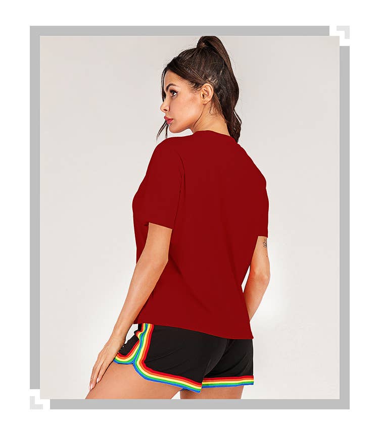 Solid-color casual round-neck short-sleeved Top