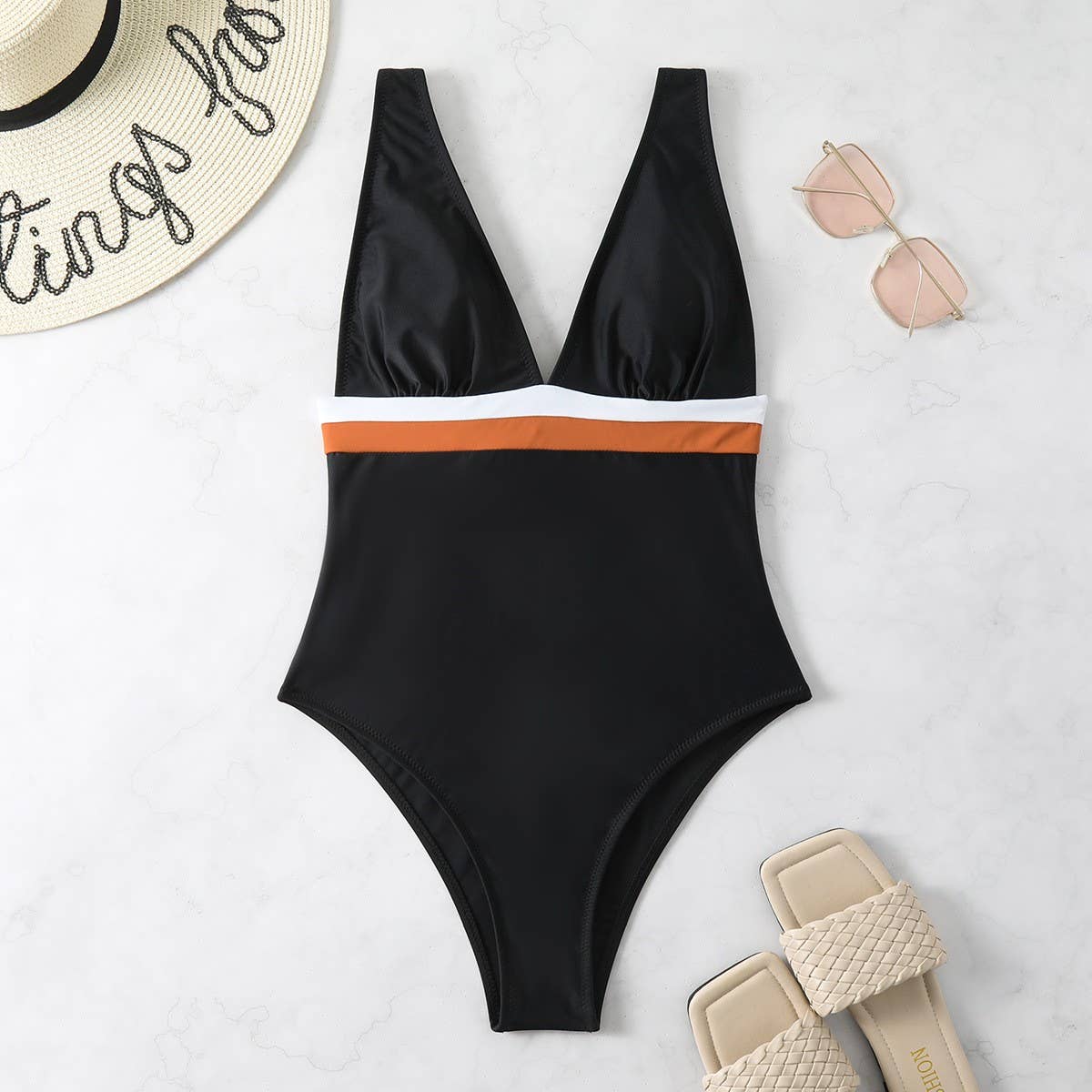 SEXY V-NECK ADJUSTABLE LACE-UP ONE-PIECE SWIMSUIT