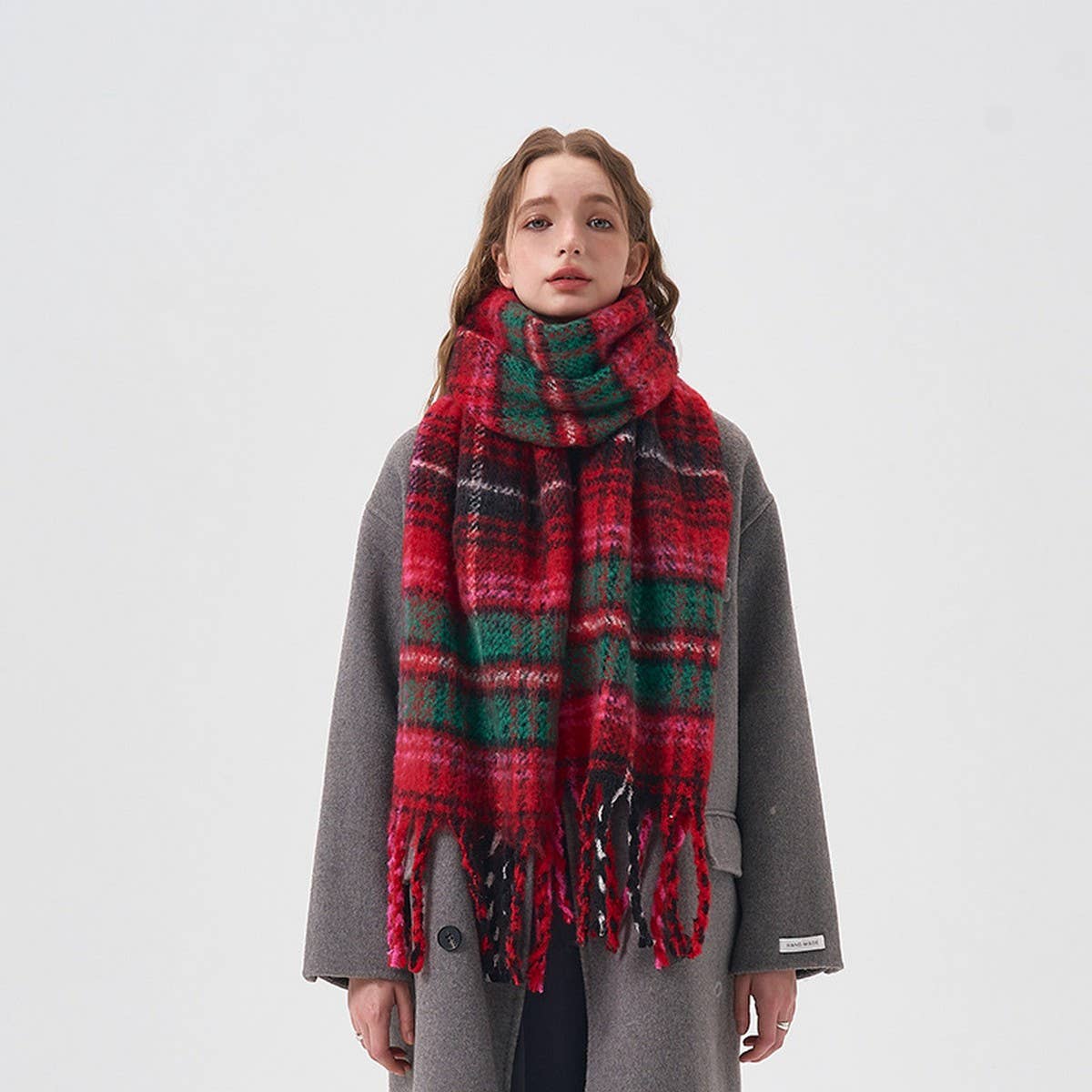 Red Plaid Scarf - Retro Warm Wrap for Couples_CWASC2331