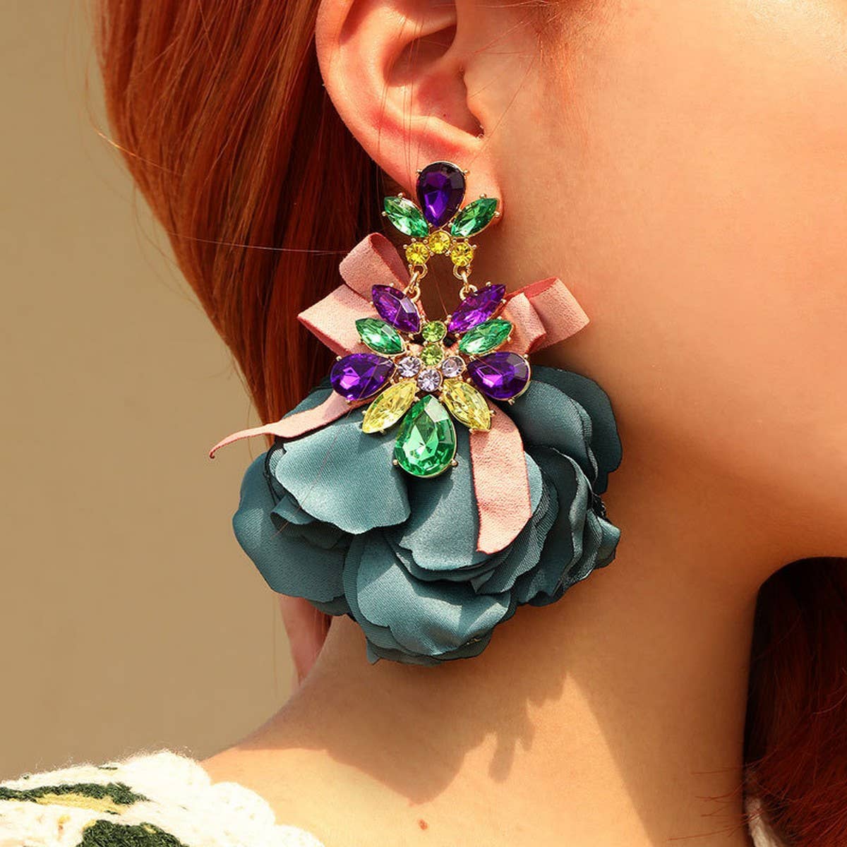 Handmade Floral Fabric Earrings Elegant Woman's
