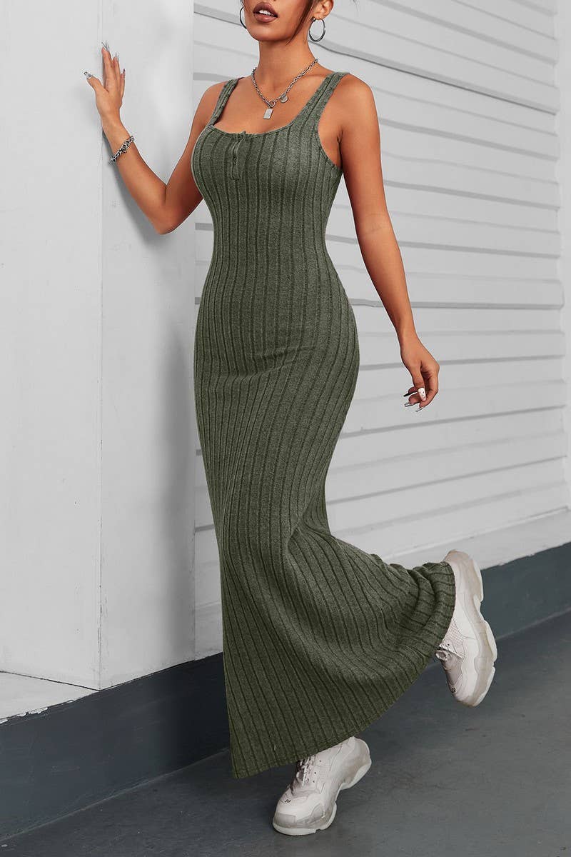 CWDHL01117_SPRING AND SUMMER SOLID COLOR SLEEVELESS DRESS