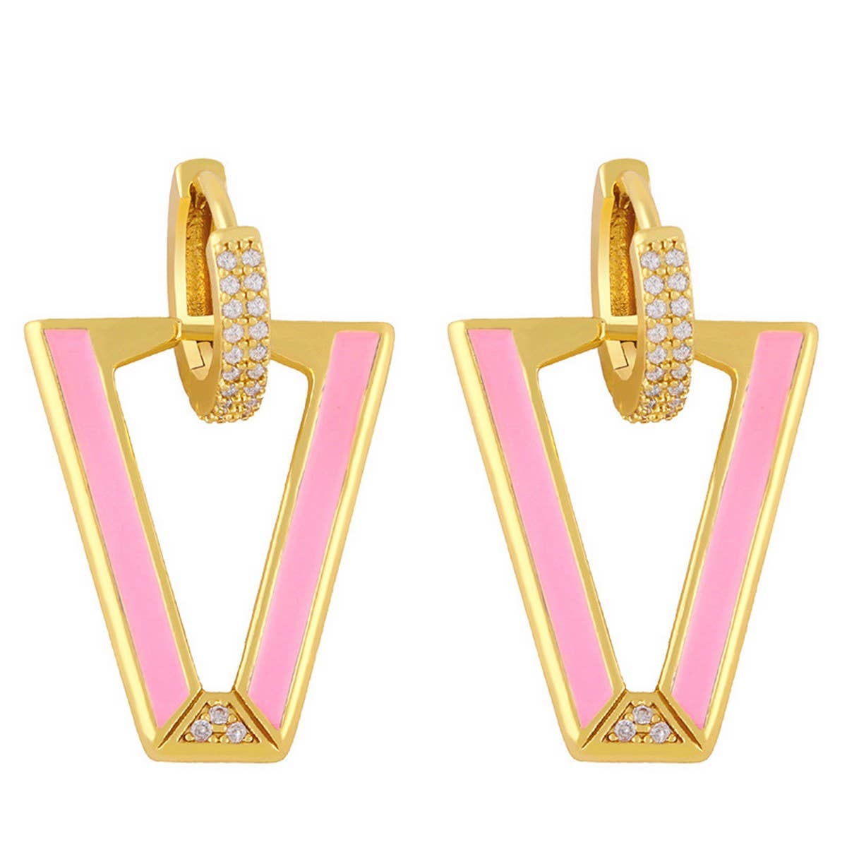 COLORFUL ZIRCON INVERTED TRIANGLE V SHAPED EARRING