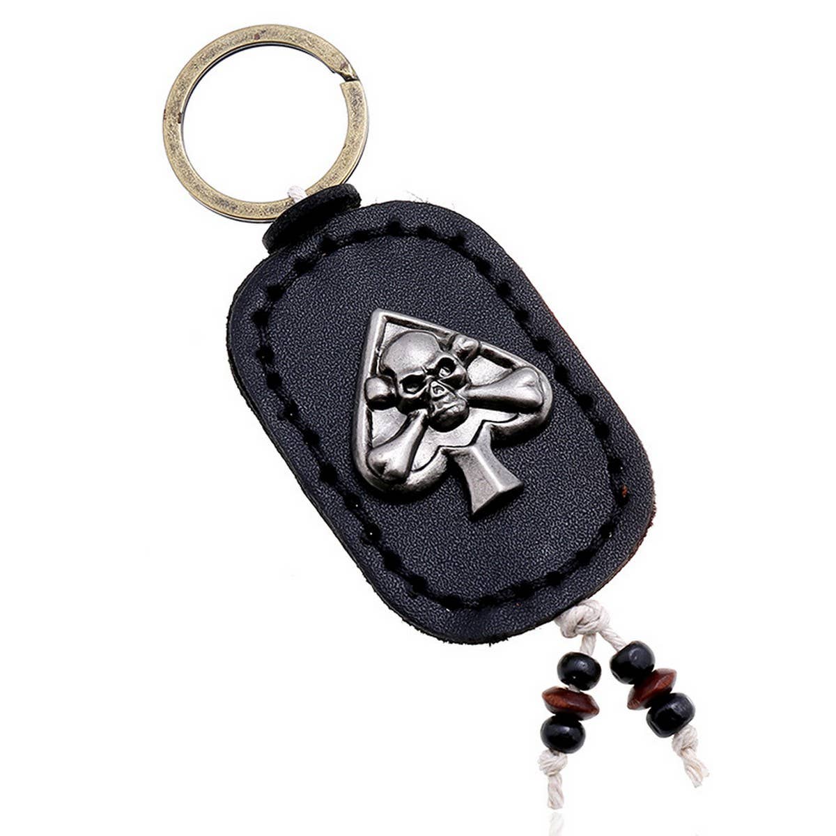 DOUBLE-SIDED SKULL VINTAGE LEATHER KEYCHAIN