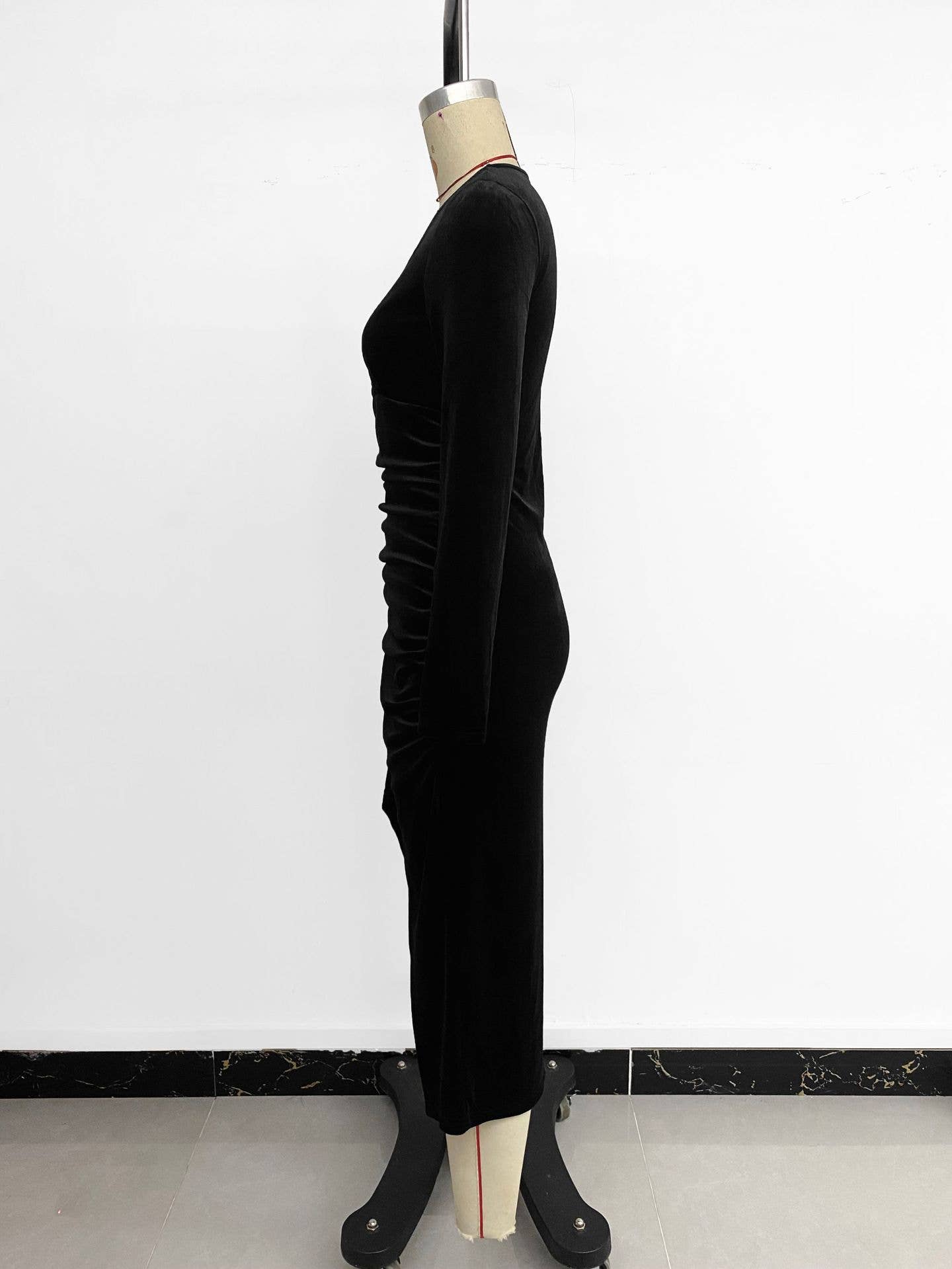 Wrap hip irregular split medium length dress