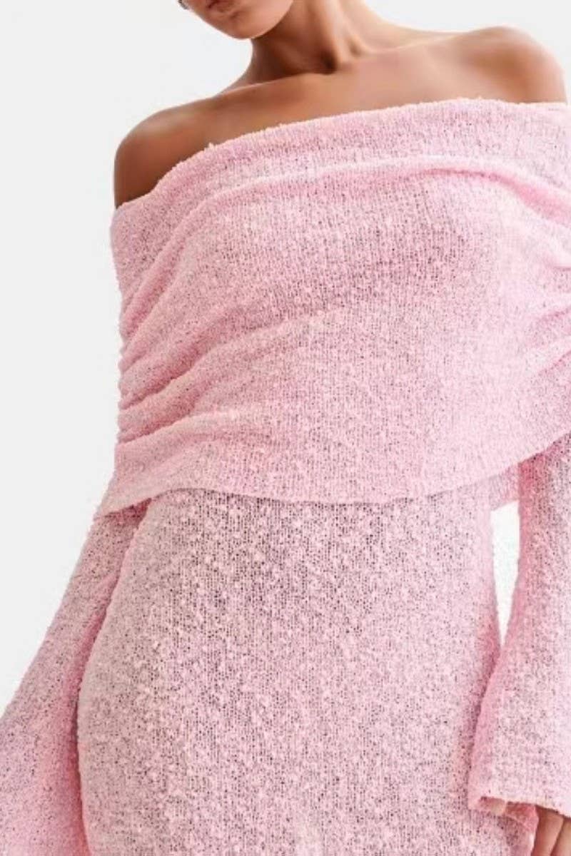 CWDSD7812_SHEER LONG SLEEVE ONE SHOULDER SHORT DRESS