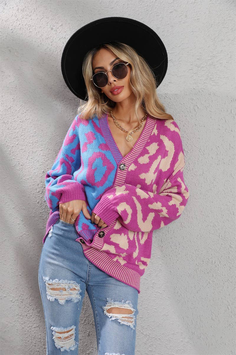 CWOCAL0928_LEOPARD PRINT BUTTON-DOWN KNITTED CARDIGAN