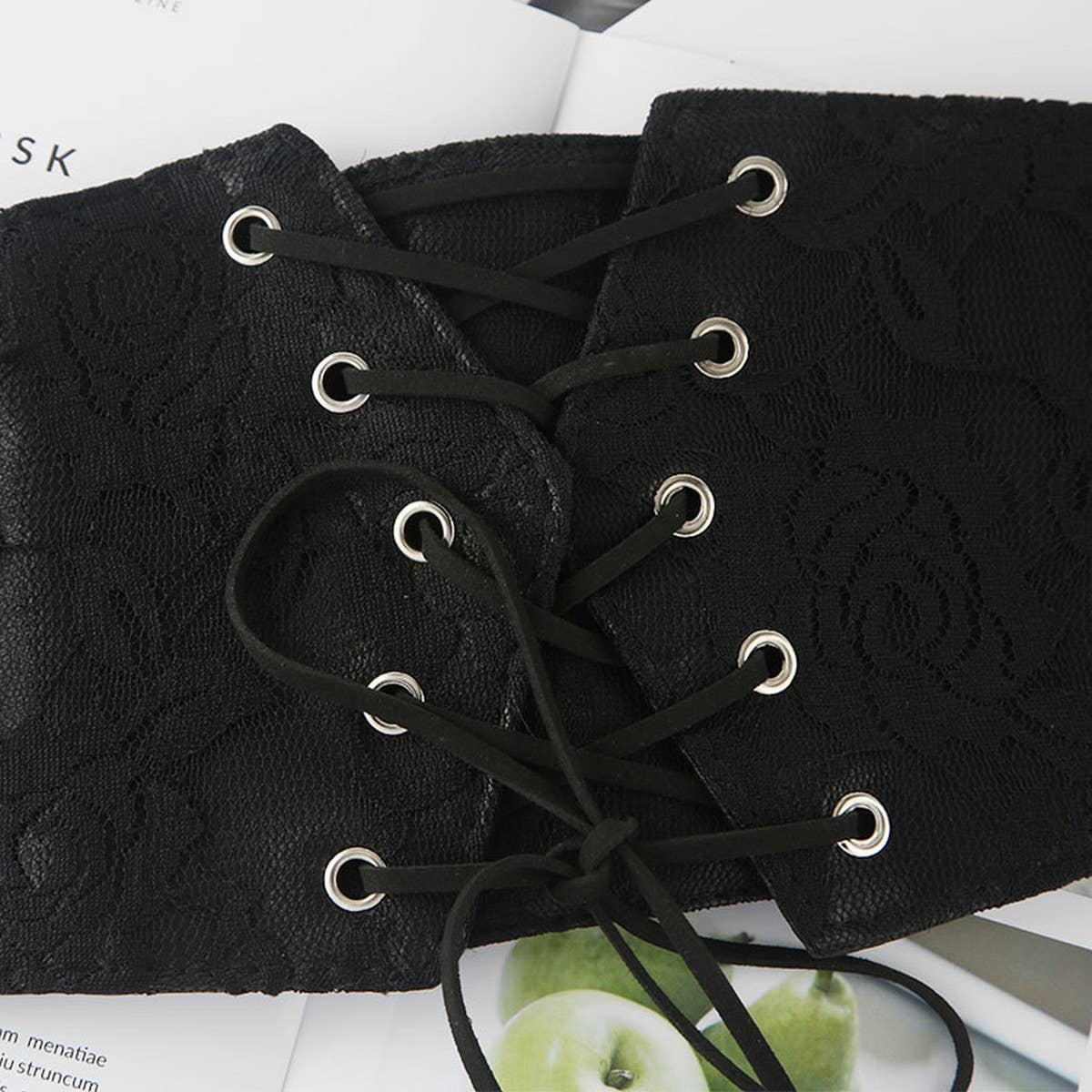 WOMEN LACE AND LEATHER ELASTIC WAIST BELT_CWABE0317