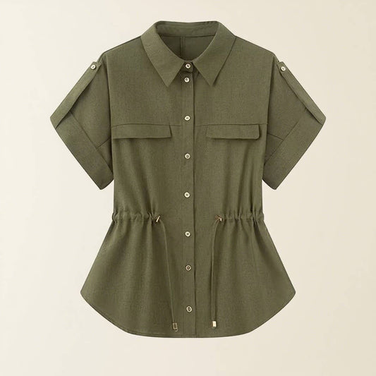 Fashion hunting linen blend loose lapel shirt