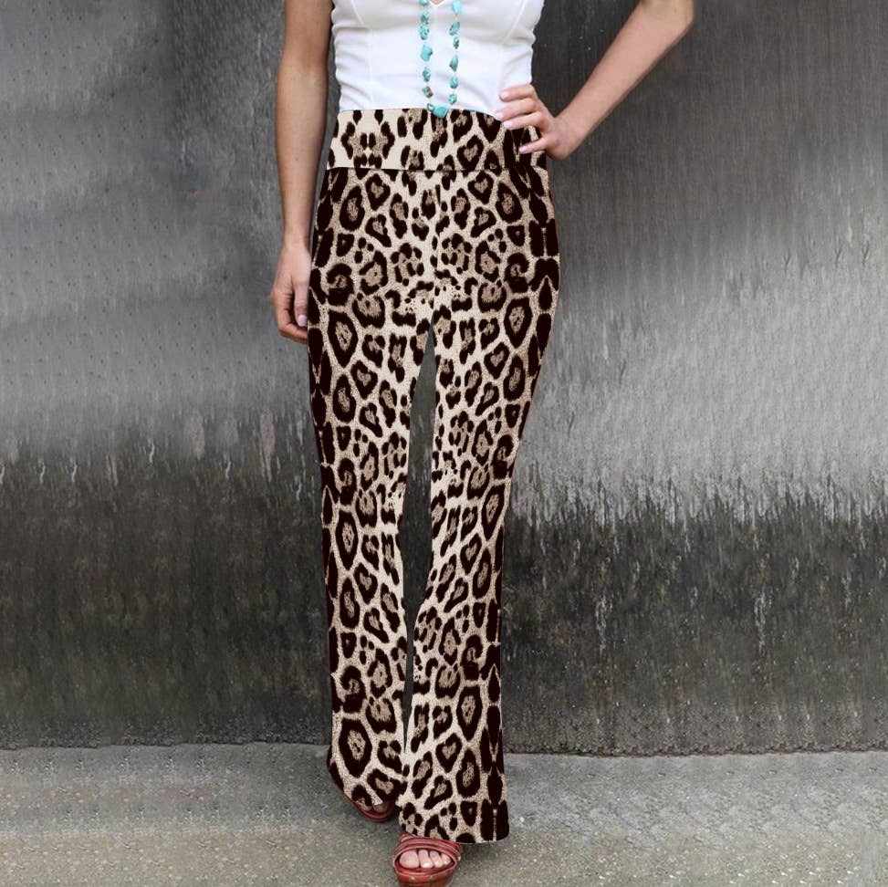 PRINTED TIGHT HEIGHT WAIST CASUAL FLARE PANTS