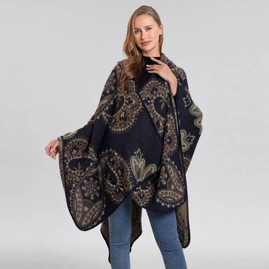 HOODED CAPE VERSATILE SUNFLOWER SCARF SLIT SHAWL