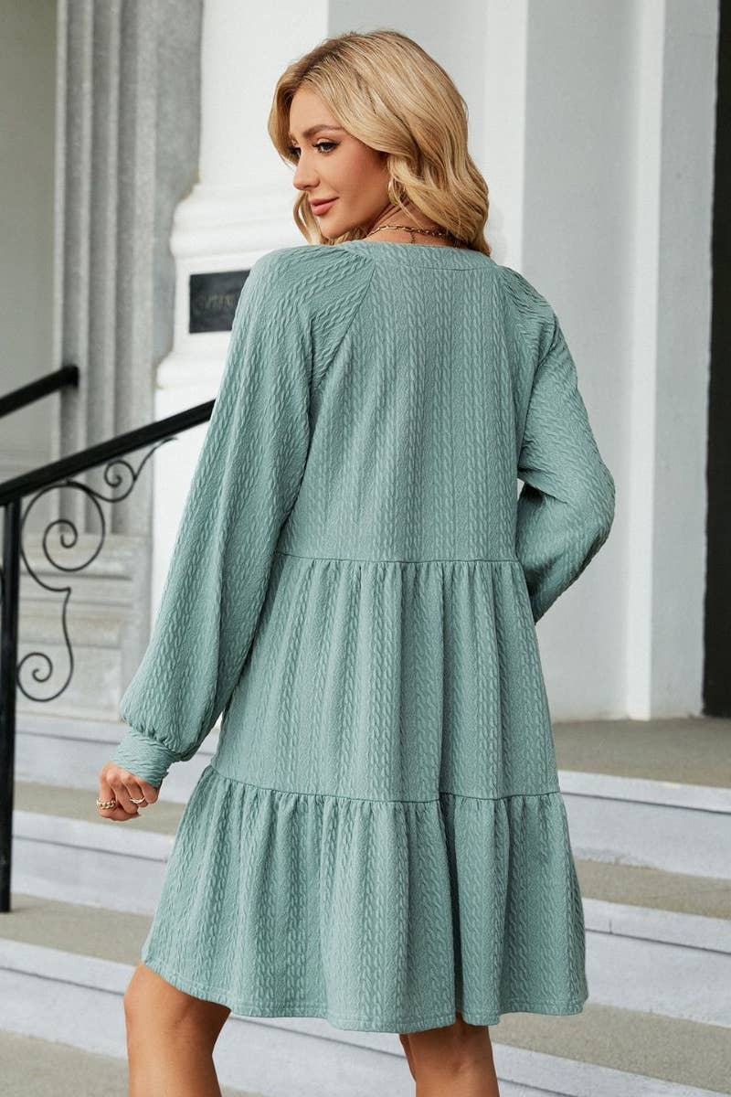 CWDSD6464_AUTUMN WINTER V-NECK LONG-SLEEVED DRESS SHORT