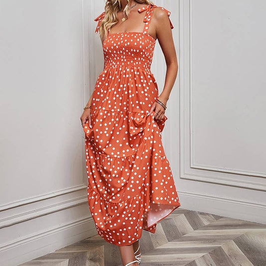 BACKLESS PRINTED HALTER STRAP LONG DRESS