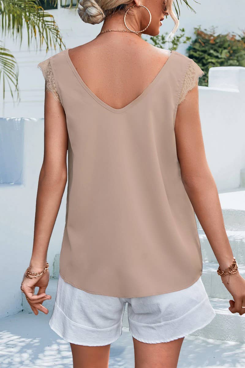 V NECK LACE PATCHWORK CASUAL SLEEVELESS TOP_CWTSTSL0049
