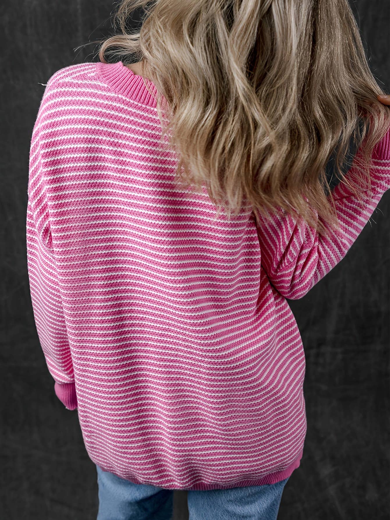 V-neck casual simple two-color striped sweater