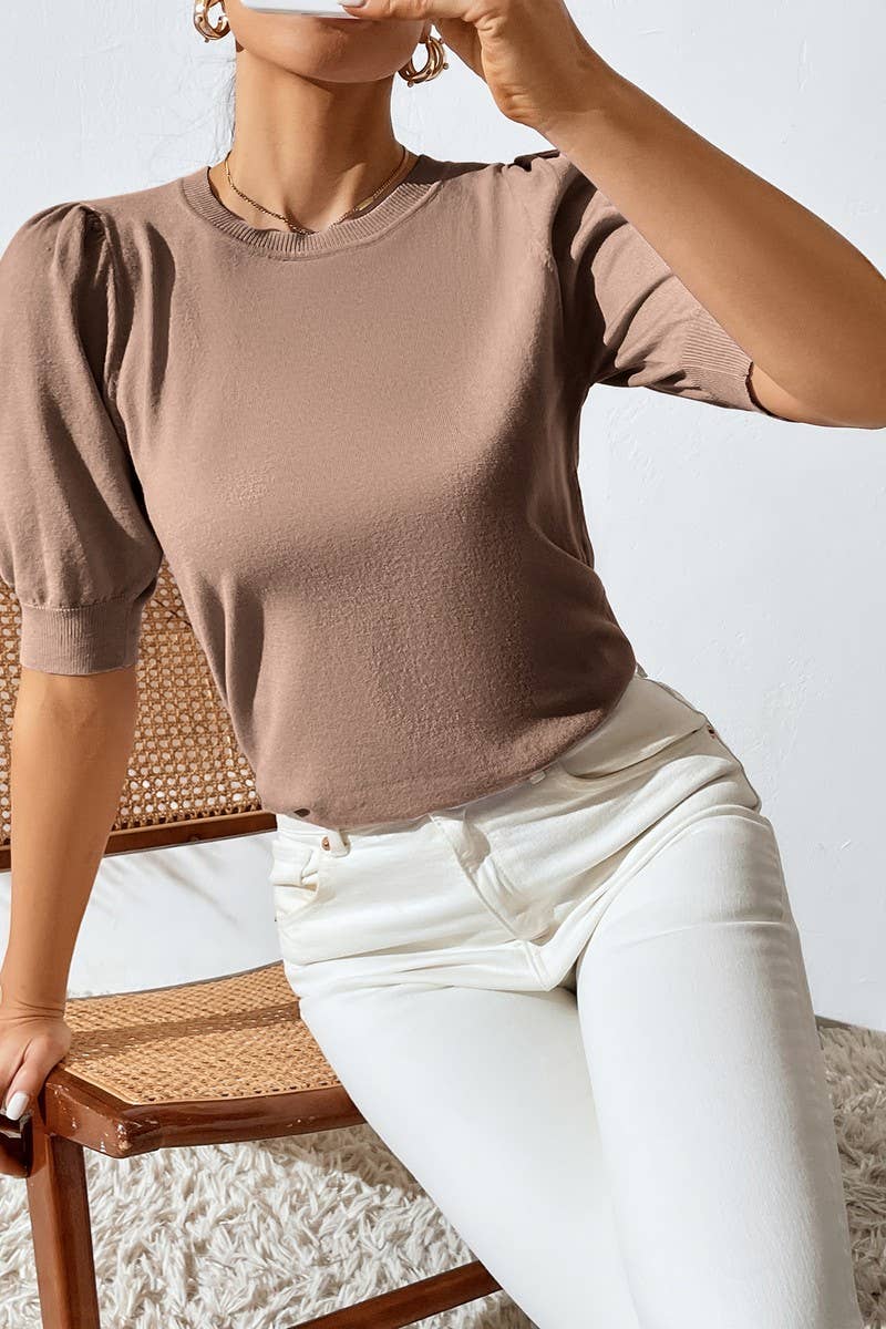 Cwtts0731_Crew Neck Puff Short Slv Soft Pullover Sweater