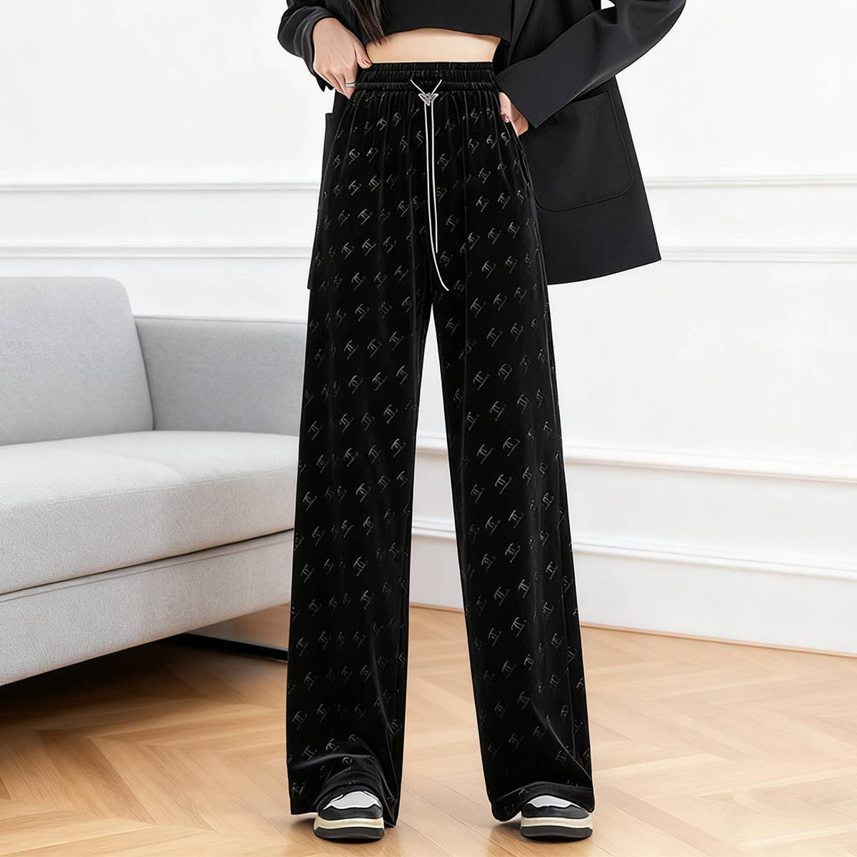 High waist plus velvet thick drapery pants
