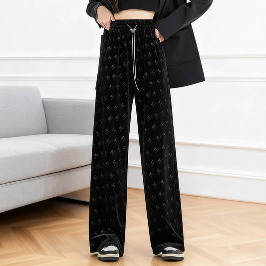 High waist plus velvet thick drapery pants