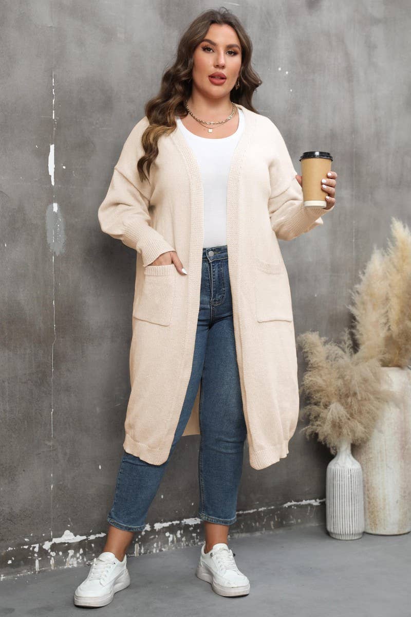 CWOSWL07381_PLUS SIZE WOMEN LONG KNIT CARDIGAN SWEATER