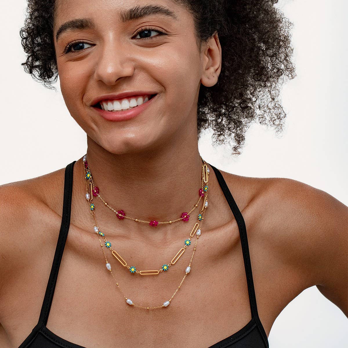 COLORFUL BEADED NECKLACE DOPAMINE CLAVICLE CHAIN