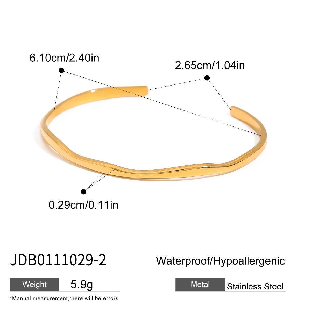 Vintage 18K Gold Wave Open Bangle, Stackable