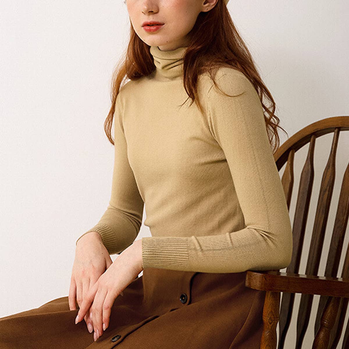 SOLID COLOR TURTLENECK KNIT STYLE ALL-IN-ONE BASE