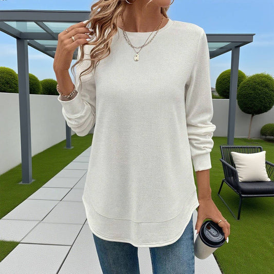 Waffle solid color long-sleeved sweatshirt