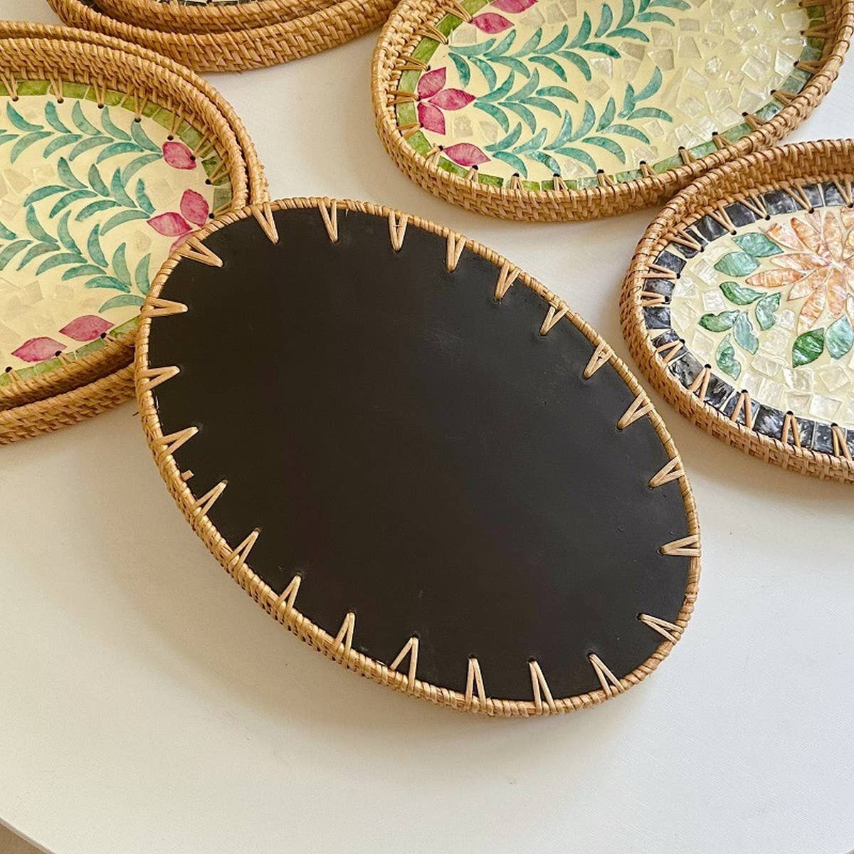 RATTAN OVAL FRUIT TEA SHELL TRAY STORAGE BASKET_CWMM4498