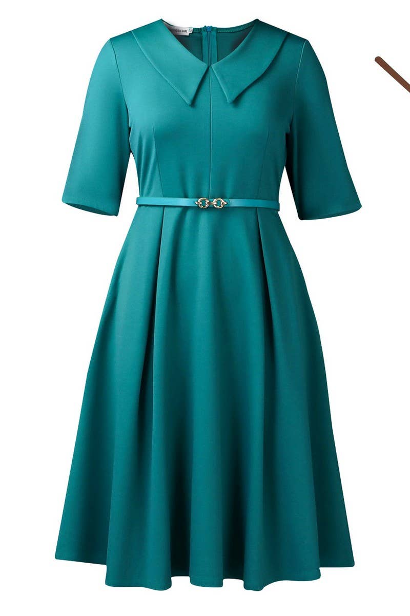 CWDMD01264_WOMEN ELEGANT COLOR MIDI DRESS HALF SLEEVE 2025