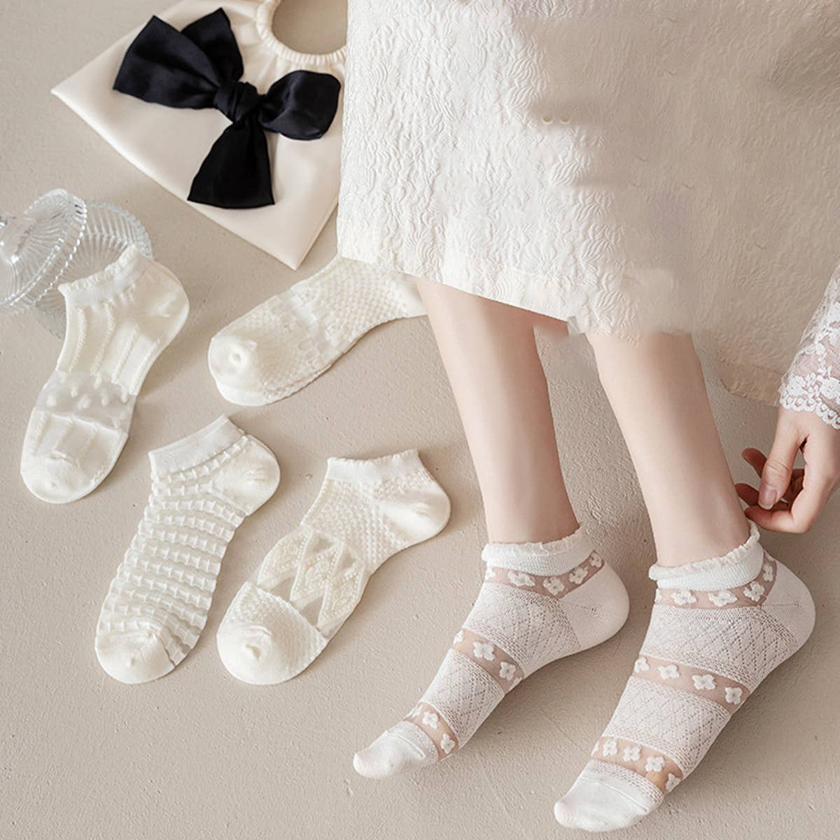 WHITE BOAT SOCKS HOLLOW MESH INVISIBLE SOCKS