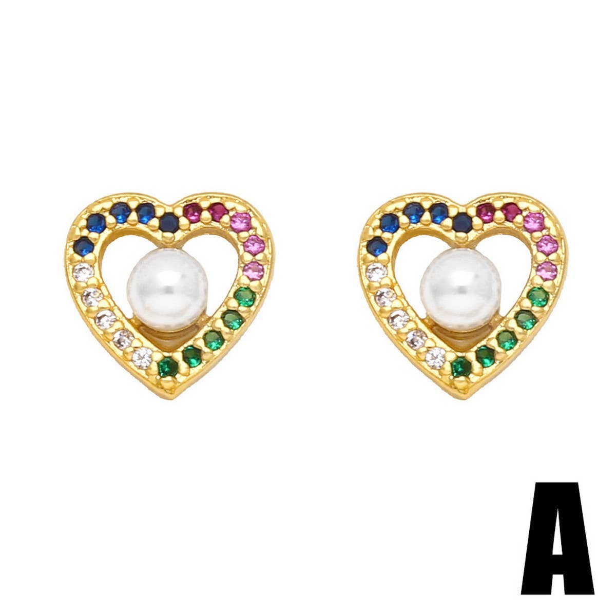 COLORED ZIRCON HEART BOW EARRINGS